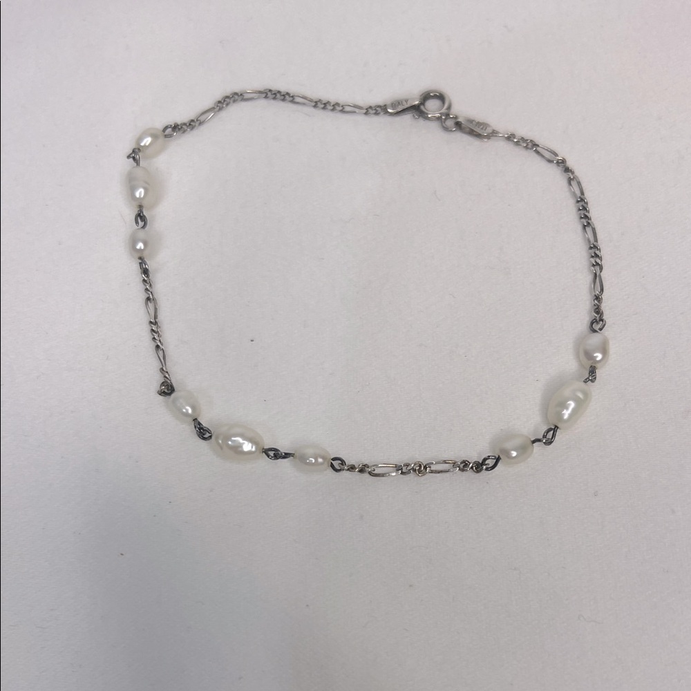 Sterling Silver and White Pearl Bracelet/Anklet Italy - Picture 2 of 5